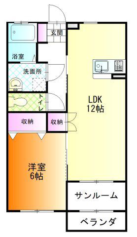 セレッソII(1LDK/2階)の間取り写真
