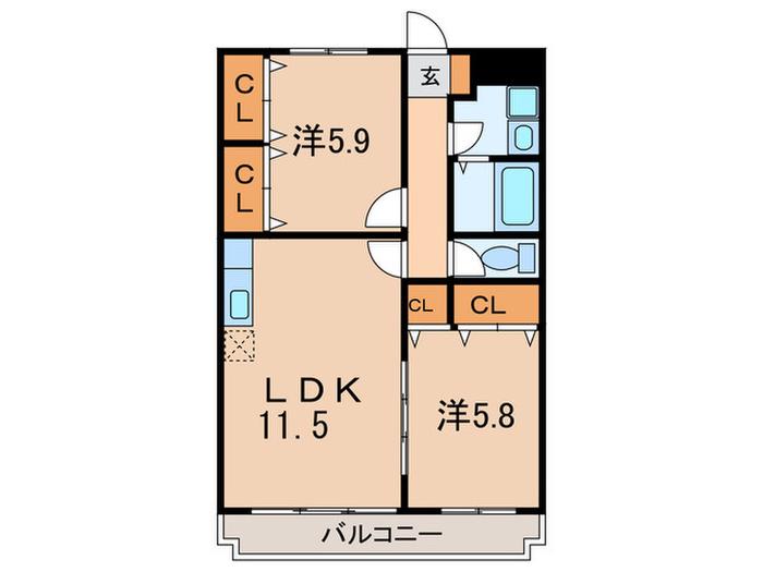 ビューライフ長畑(2LDK/3階)の間取り写真