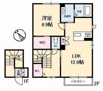 ルミナスキタヤマII(1LDK/2階)の間取り写真