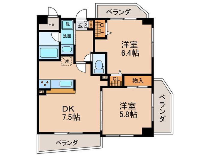 サンシティ名西通(2DK/2階)の間取り写真