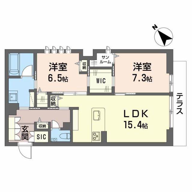 カルーレ金澤(2LDK/1階)の間取り写真