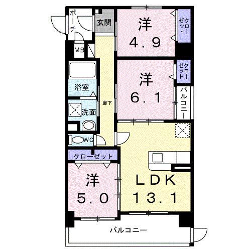 セレノ・カーサ 塩屋(3LDK/1階)の間取り写真