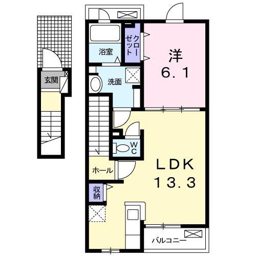 プレジールA(1LDK/2階)の間取り写真