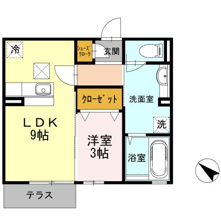 ルークス月見台(1LDK/1階)の間取り写真