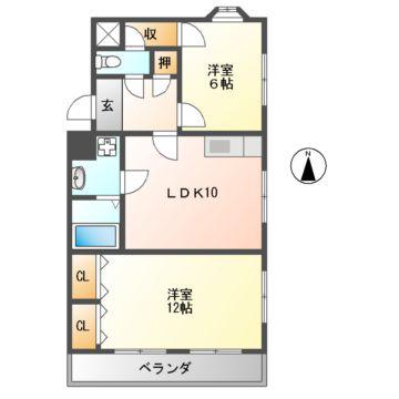 峰塚マンション(2LDK/1階)の間取り写真