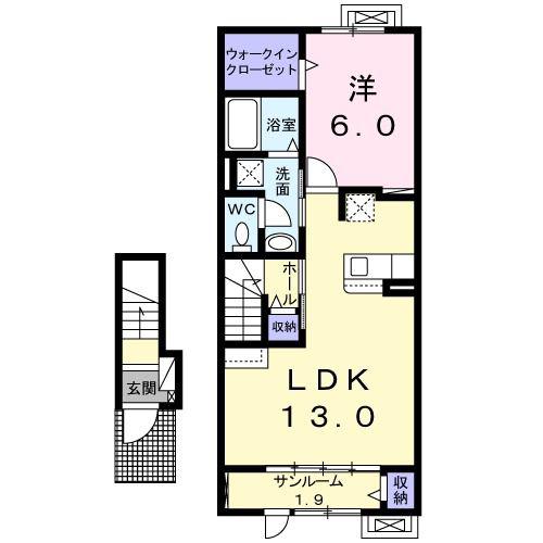 エソール中川(1LDK/2階)の間取り写真