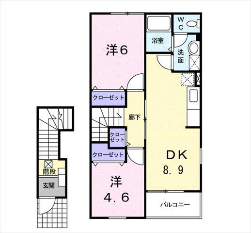 けやきハウス(2DK/2階)の間取り写真