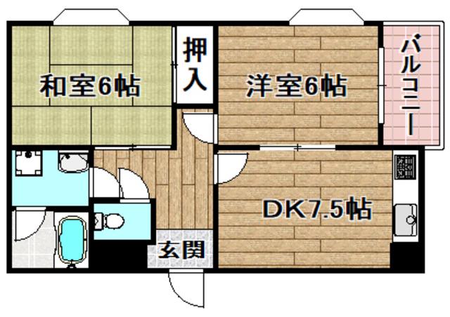 シエテ高槻マンション(2DK/1階)の間取り写真