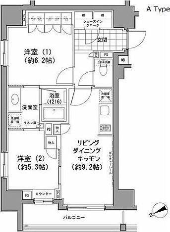パークハビオ八丁堀(2LDK/4階)の間取り写真