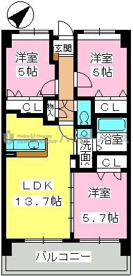 フェニックス福岡南(3LDK/8階)の間取り写真