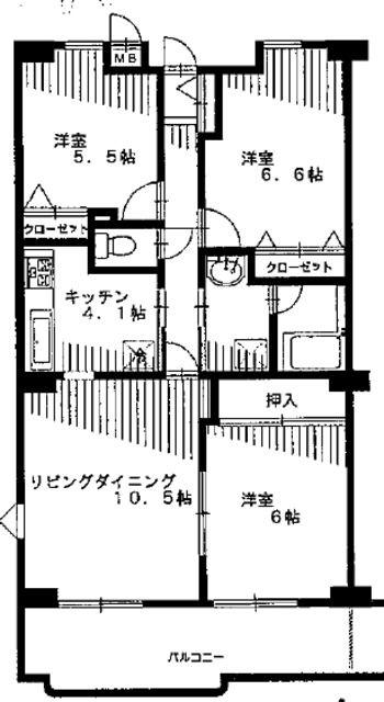ゴールドクレスト(3LDK/4階)の間取り写真