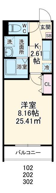 GRADUS若葉(1K/2階)の間取り写真