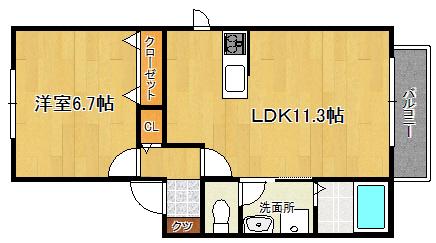 グランディール美野島(1LDK/2階)の間取り写真