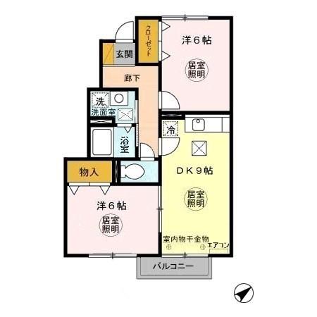シャルマンおおたかの森(2DK/1階)の間取り写真