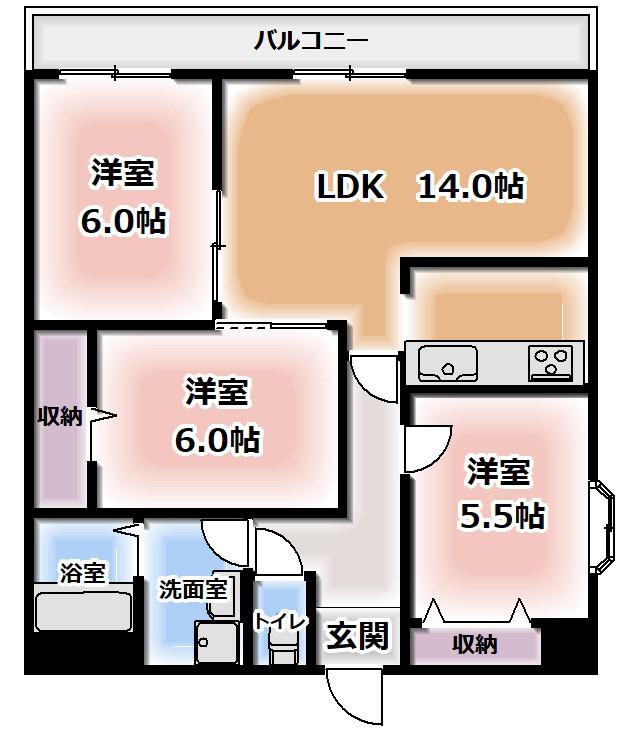 GLANZ三ツ島(3LDK/3階)の間取り写真