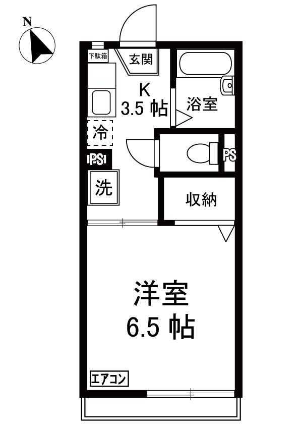スカイアーバン(1K/2階)の間取り写真