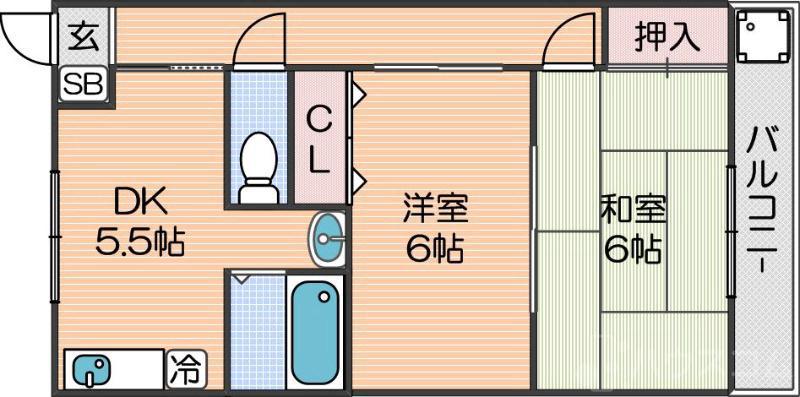トモエハイツ2(2DK/2階)の間取り写真