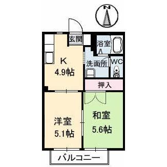 エーデルI(2DK/1階)の間取り写真