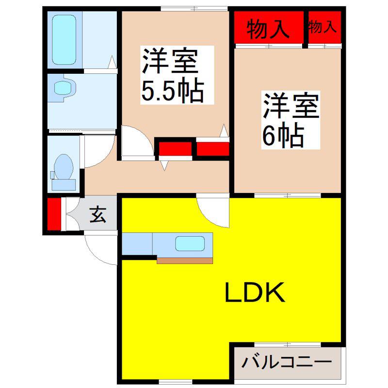 アビタシオン松前台(2LDK/2階)の間取り写真