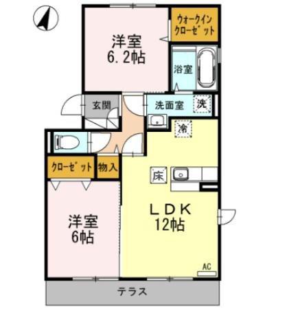 グランレーヴD(2LDK/1階)の間取り写真
