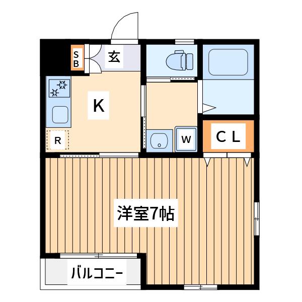 スカイリバー調布(1K/1階)の間取り写真