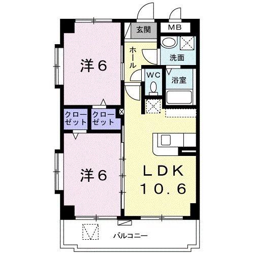 リバーストーン(2LDK/1階)の間取り写真