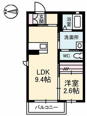 シャーメゾン ニライカナイ(1LDK/2階)の間取り写真