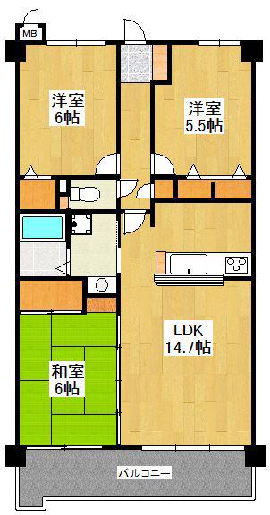 ユーハイム諏訪野リベックス(3LDK/8階)の間取り写真