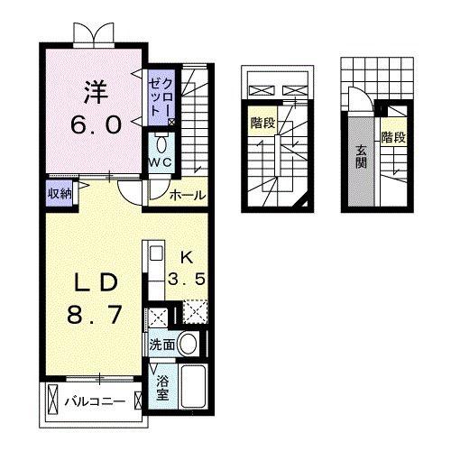 名鉄西尾線 南安城駅 徒歩7分 3階建 築10年(1LDK/3階)の間取り写真