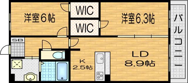 ニックレジデンス京都(2LDK/2階)の間取り写真