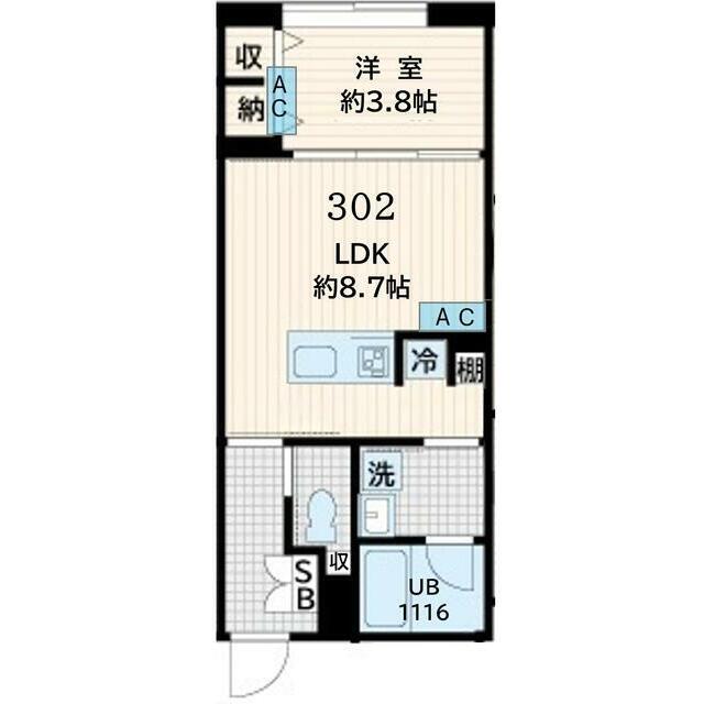 AGLAIA恵比寿 部屋番号302(1LDK/2階)の間取り写真
