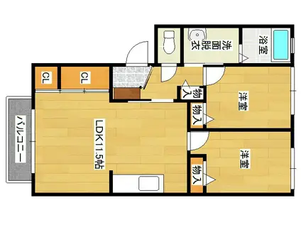 ディアス広渡(2LDK/2階)の間取り写真