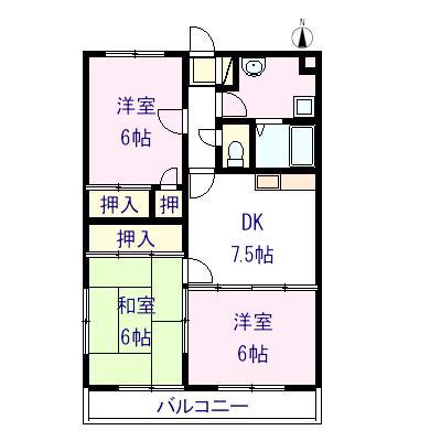 オークヒル関根(3DK/3階)の間取り写真