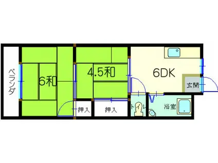 向井コーポ(2DK/4階)の間取り写真