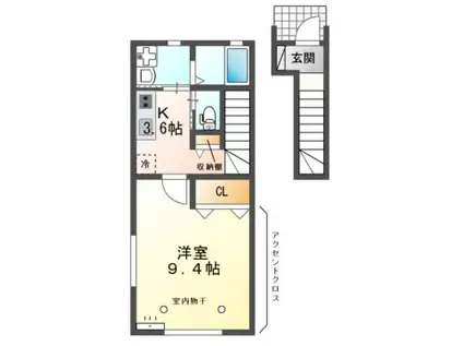 ロンターノ(1K/2階)の間取り写真