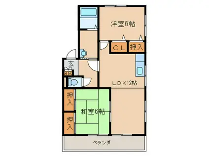 サンハイツ弥生(2LDK/1階)の間取り写真
