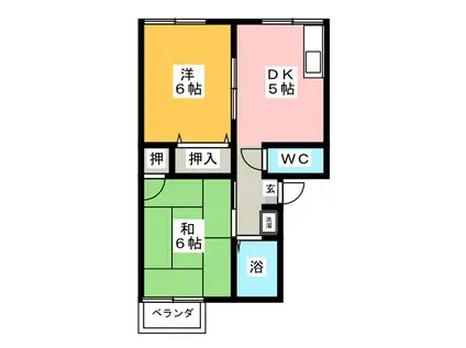 プレジール三日市 B棟(2DK/2階)の間取り写真