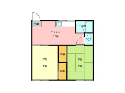 ルーモス咲が丘(2K/2階)の間取り写真