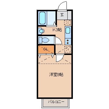 ガルテン山王 伍番館(1K/2階)の間取り写真