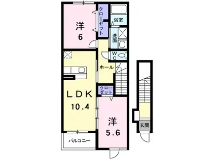 サンライズ彦根II番館(2LDK/2階)の間取り写真