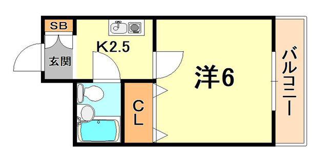 アルゴール王子公園(1K/2階)の間取り写真