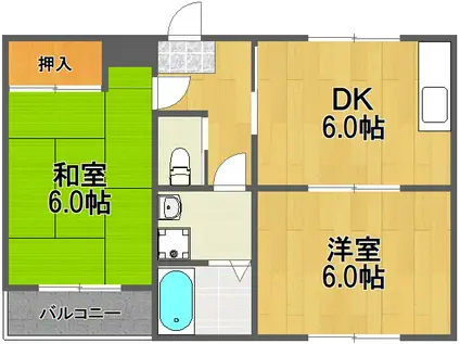ビューハイム北田園(2DK/2階)の間取り写真