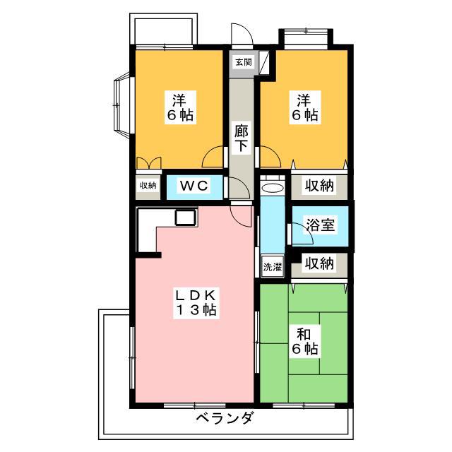 ドミール平和(3LDK/2階)の間取り写真