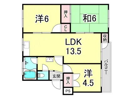 神陵台東46号棟(3LDK/4階)の間取り写真