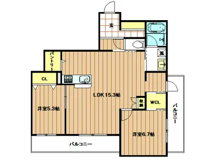 WITH WAN RESIDENCE大今里(2LDK/3階)の間取り写真