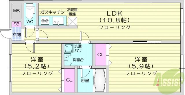 ライフシティ(2LDK/2階)の間取り写真