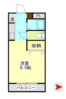 ウィステリアコート田ノ上II(1K/2階)の間取り写真