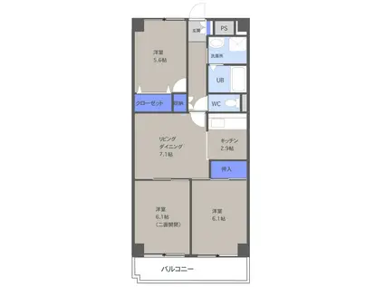 グランブリック水戸(3LDK/6階)の間取り写真