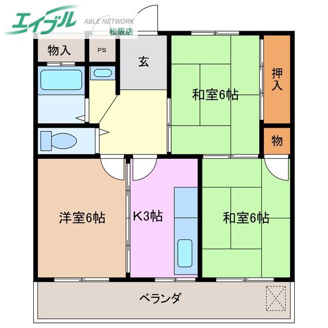 サンハイツ船江(2LDK/2階)の間取り写真