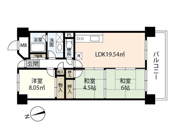 鶴見ハイタウン(3LDK/2階)の間取り写真